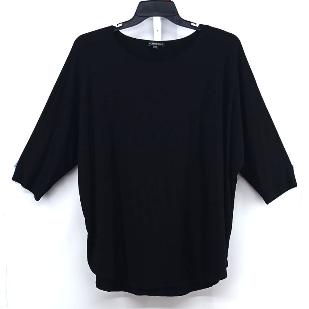 Eileen Fisher Blouse Womens Size XL Black 3/4 Dolman Sleeve Round Neck Top